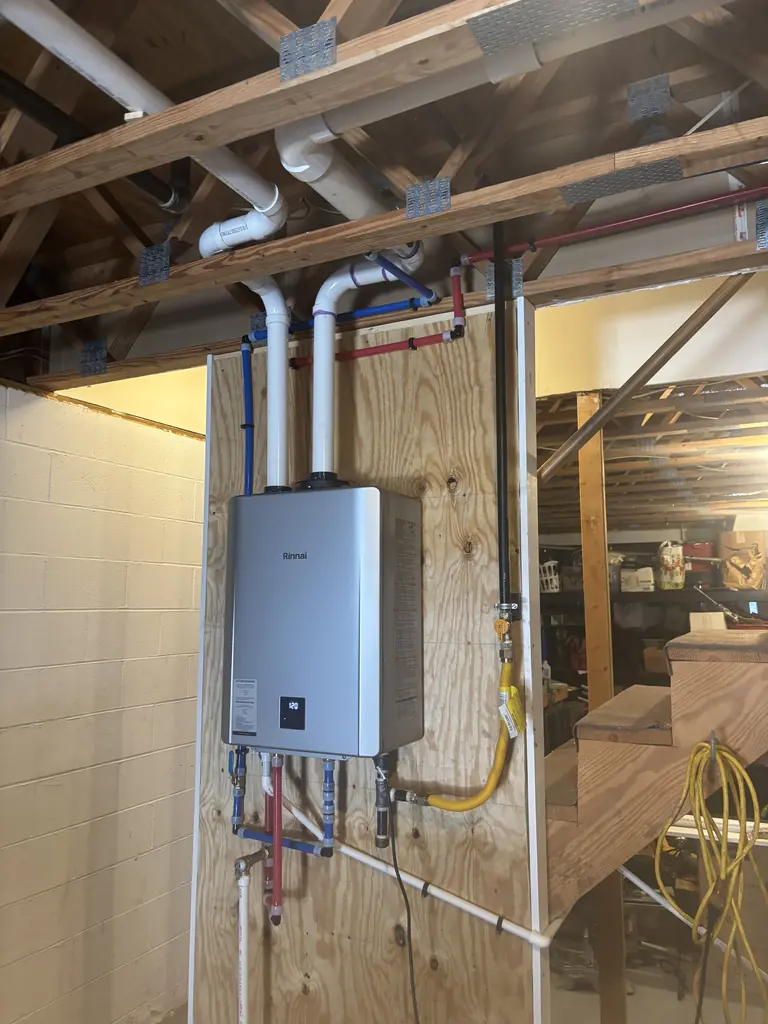 Tankless water heater in a workshop
