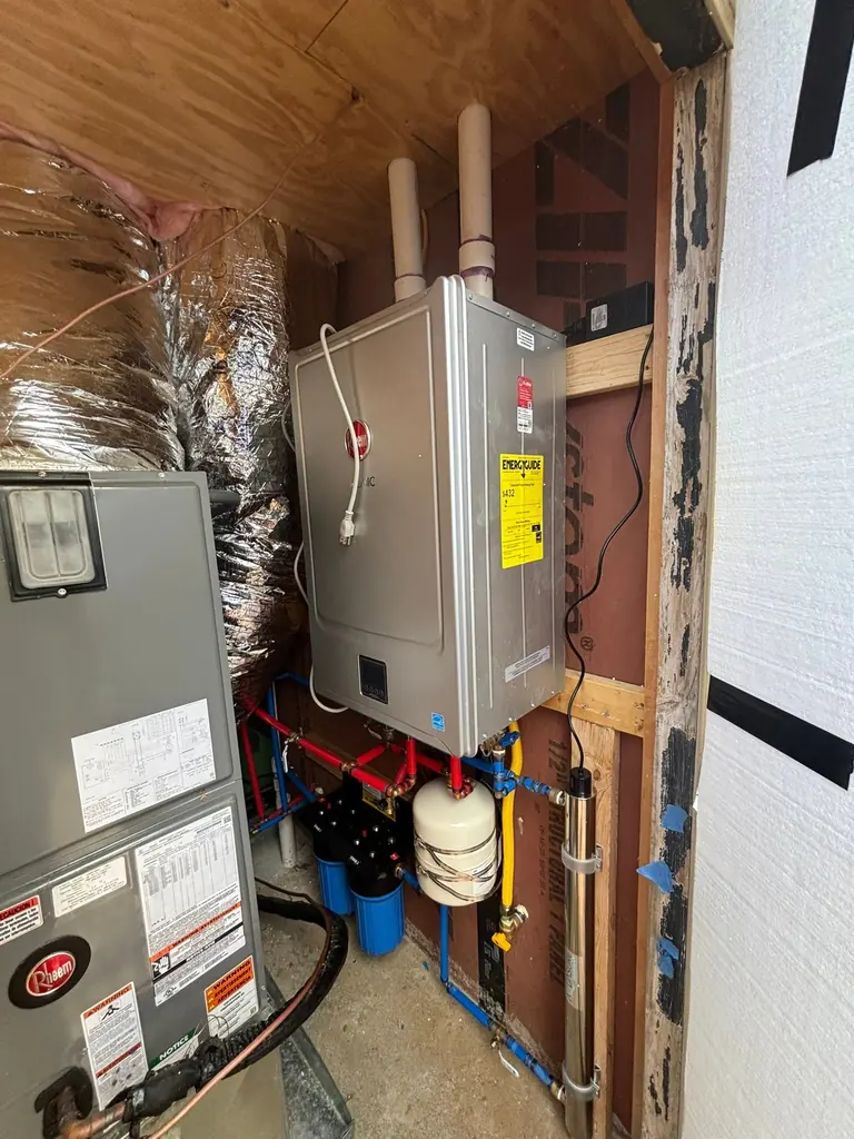 Tankless water heater in a mechanical room